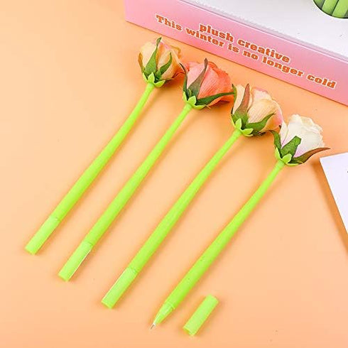 12Pcs Artificial Rose Pens Party Favors Valentine's Day Gifts Mother's Day Gift Red Rose Flower Pen Gel Ink Pens for Women Girls Teens Office Scho...