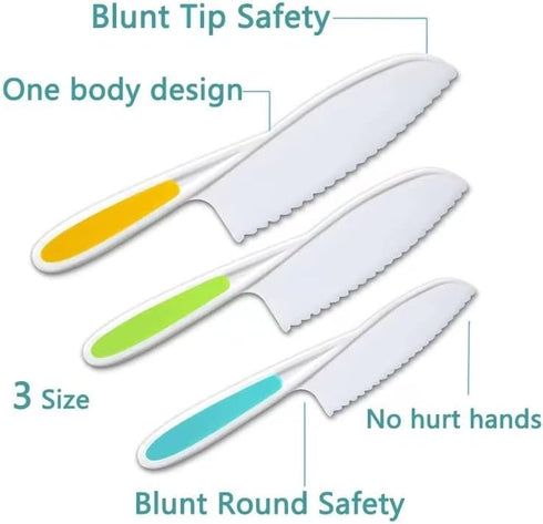 Leking 3 Pcs Kids Kitchen Knife, Plastic Serrated Edges Kids Knife Set for Cooking and Cutting Cakes, Fruits and Veggies, Perfectly Safe for Toddl...
