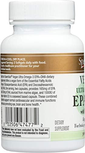 Spectrum Essentials Soft Gels, Vegan Ultra Omega-3 EPA and DHA with Vitamin D, 60 Count...