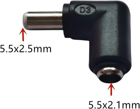 5Pcs DC Power Connector Adapter 90 Degree Angle 5.5mm x 2.5mm Male Plug to 5.5mm x 2.1mm Female Jack Coupler Conver TER for Laptop CCTV Camera Str...