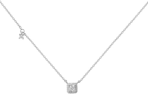 Dtja Sterling Silver Square Crystal Choker Necklace for Women Girls Cushion Shape Cubic Zirconia Small Delicate Princess Cut Pendant Necklace Adju...