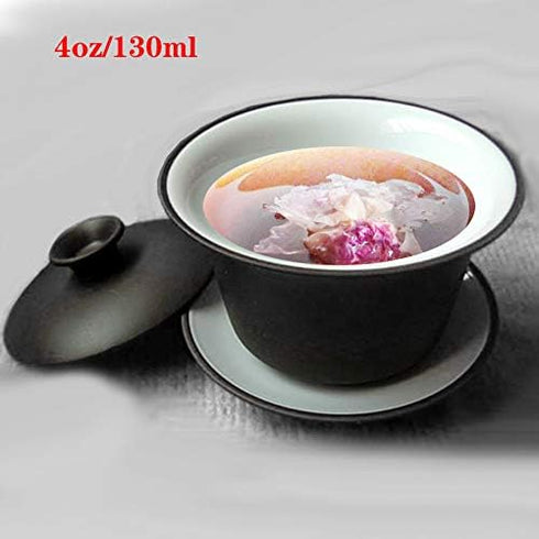 Gaiwan Teacup Kungfu Tea bowl Zisha Red Clay black 4oz/130ml Cup Sancai Saucers (Black white)...