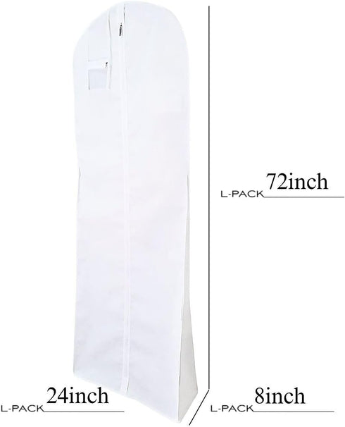 L-Pack Wedding Dress Garment Bag Extra Long White Clothes Cover for Storage or Travel (White, 72-in)...