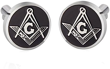 Stainless Steel Masonic Freemason Square & Compass Enamel Cufflinks Black Silver Gift...