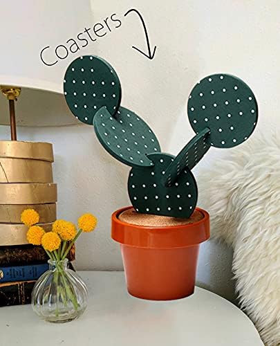 Cactus Coasters Set for Drinks of 6 Pieces,Funny Coasters Cactus Gift with Flowerpot Holder for Home Office Bar Decor...