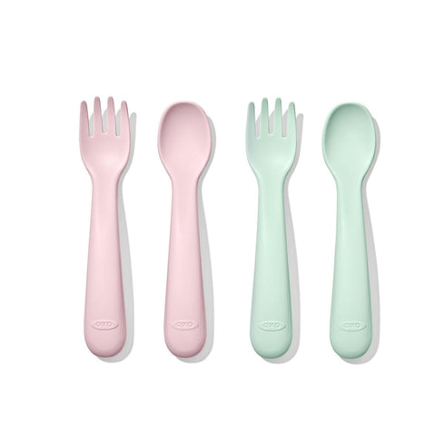 OXO Tot Plastic Fork and Spoon Set - Opal and Blossom...