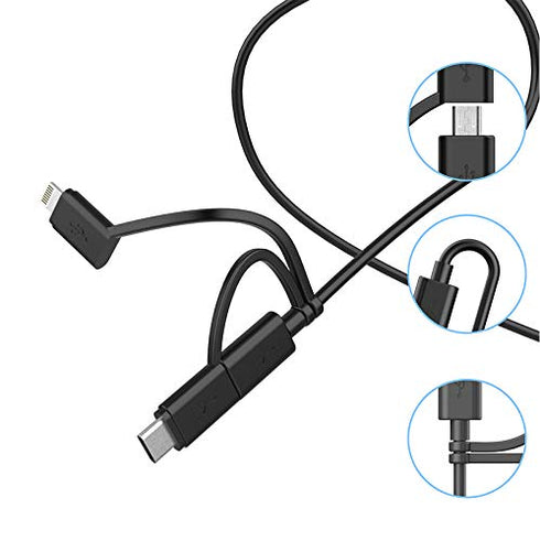 Apple MFI Certified 3-in-1 Cable, Lightning/Type C/Micro USB Cable for iPhone, iPad, Huawei, HTC, LG, Samsung Galaxy, Sony Xperia, Android Smartph...
