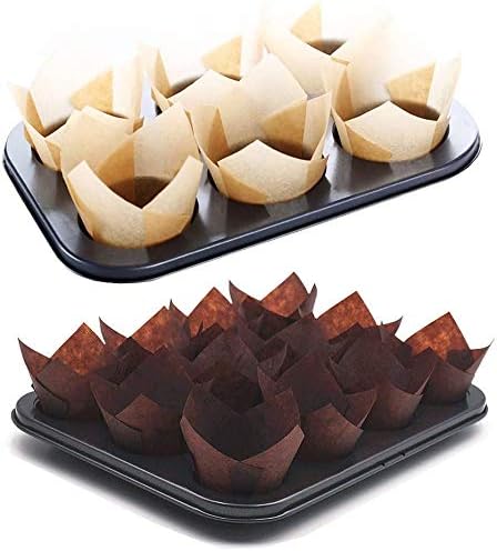 Augshy Tulip Cupcake Liners, 60pcs Baking Cups Muffin Tins Treat Cups for Weddings, Birthdays, Baby Showers, Brown and Natural...