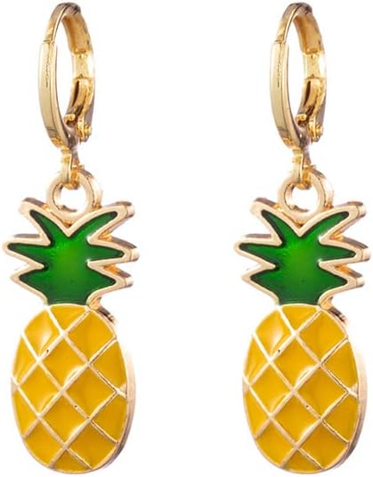 Pineapple Earrings Necklace for Women Yellow Ruit Green Leaf Pineapple Earings Pendant Necklace Cute Fashion Dangle Necklace Jewellery Set...