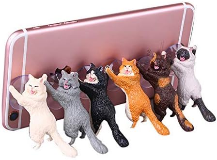 Novelty 6Pcs Cute Cat Sucker Phone Holder Cellphone Sucker Cup Stand Cute Cat Phone Stand Holder for All Mobile Phones...