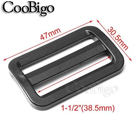 CooBigo 12 Pack Plastic Buckles for Straps 1-1/2 Inch Tri-Glide Slide, Plastic Slide Clip Heavy Duty Adjustable Webbing Tri-glides Slider Buckle f...