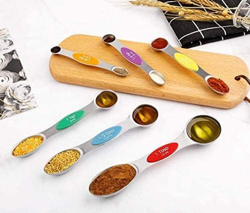 Magnetic Measuring Spoons Set of 6 Stainless Steel Dual Sided Stackable Teaspoon for Measuring Dry and Liquid Ingredients...