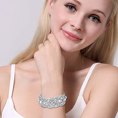 EVER FAITH Austrian Crystal Costume Jewelry Art Deco Elastic Stretch Bracelet...