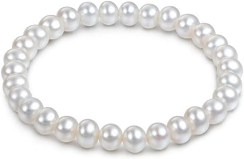 Elastic Pearl Bracelet Wedding Accessories Bridesmaid Bracelet Faux Pearl Bracelet Bridal Party Prom Beaded Bracelet (White-1pcs)...