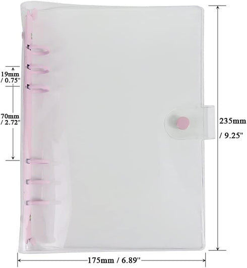 A5 Clear PVC Binder Cover 6 Pink Round Ring Binders Dia 20mm Snap Closure Sealing Edge Notebook Shell File Folders Album Binders...