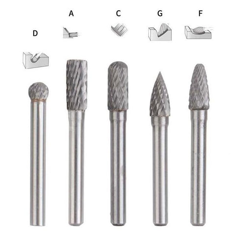 5pcs 1/4" Shank Diamond Burr Bits Set for Rotary Tool, 6x8mm Tungsten Carbide Rotary Files for Woodworking/Drilling/Carving/Engraving/Grinding (Si...