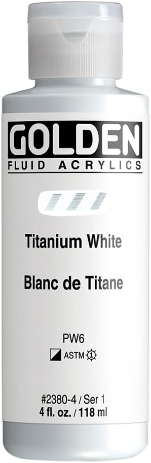 Fluid Acrylics by GOLDEN, Titanium White, 4 fl. oz. Bottle, Professional Acrylic Paint, Semi-Opaque...