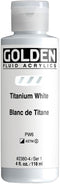 Fluid Acrylics by GOLDEN, Titanium White, 4 fl. oz. Bottle, Professional Acrylic Paint, Semi-Opaque...