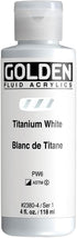 Fluid Acrylics by GOLDEN, Titanium White, 4 fl. oz. Bottle, Professional Acrylic Paint, Semi-Opaque...