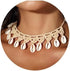 Boho Cowrie Shell Choker Necklace Khaki Handmade Adjustable Rope Necklaces Beach Seashell Chain for Women...