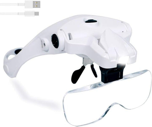 Hands Free Headband Magnifying Glass, USB Charging Head Magnifier with LED Light Jewelry Craft Watch Hobby 5 Lenses 1.0X 1.5X 2.0X 2.5X 3.5X (Upgr...