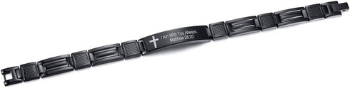 MEALGUET Stainless Steel Religous Scripture Quote Faith Christian Bible Verse Inspirational Cross Carbon Fiber Link Bracelet for Men...
