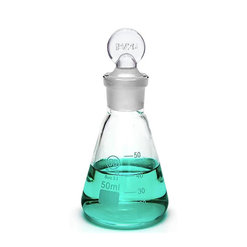 50ml Glass Erlenmeyer Flask, Laboratory Glassware Flask with Ground Glass Stopper for Chemistry Classroom Home Use, 3.3 Borosilicate Labware Conic...
