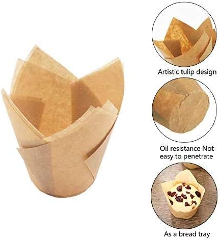150PCS Tulip Cupcake Liners,Natural Baking Cups Muffin Cupcake Grease-Proof Wrappers for Wedding, Birthday Party,Christmas(Blue,Natural,White)...