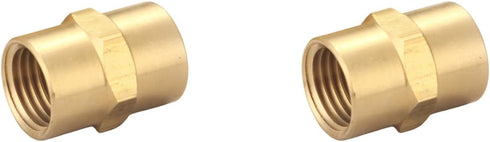 Brass Coupling 1/4" NPT Female x 1/4" NPT Female Hex Head Pipe Fitting (Pack of 2) - Compressor connector 1/4 Inch fnpt to 1/4 Inch fnpt, Air Hose...