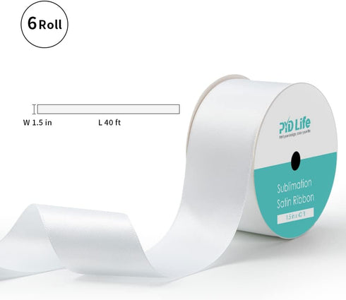 PYD Life 6 Rolls Sublimation Satin Ribbon 1 1/2 Inch x 40 Ft Widde White Blanks Double Faced for Heat Transfer Print,Satin Ribbon for Craft Gift W...
