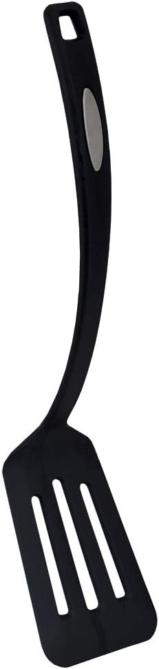 Home Basics Flexible Nylon Slotted Spatula with Curved Handle, Heat Resistant Turner, Non-Stick Kitchen Cooking Utensil for Baking, Frying, Black...