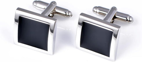 Silver Black Tone Square Men's Cufflinks in a Gift Box Classic Tuxedo Cuff Link for Wedding Formal Business Shirt...