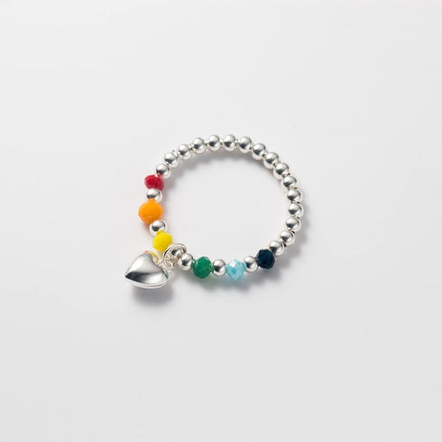 Colorful Beads Love Heart Statement Rings Sterling Silver 925 Ball Bead Elasticity Engagement Promise Ring Dangle Charm Finger Band Wedding Ring A...
