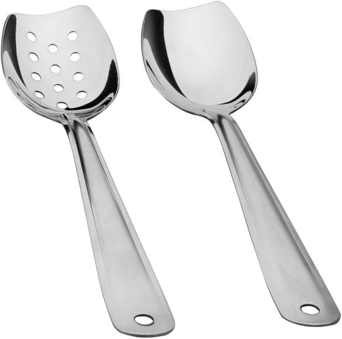 IMEEA Flat Bottom Serving Spoon 18/8 Stainless Steel Slotted Spoon 10-Inch Flat Edge Spoon Cooking Spoon, Set of 2...