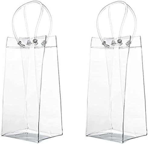 2Pack Wine Ice Bags, Portable Collapsible Clear Wine Cooler Bag PVC Wine Pouch Bags with Handle for Champagne Cold Beer White Wine Chilled Beverag...