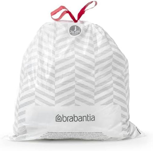 Brabantia PerfectFit Trash Bags (Size J/5.3-6.6 Gal) Thick Plastic Trash Can Liners with Drawstring Handles (40 Bags)...