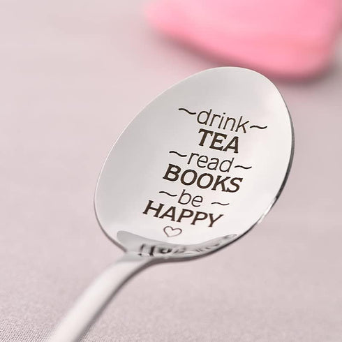 Tea Book Lovers Gifts Spoon for Women Men Drink Tea Read Books Be Happy Spoons for Tea Lover Book Reader Friendship Gifts for Girls Boys Graduatio...