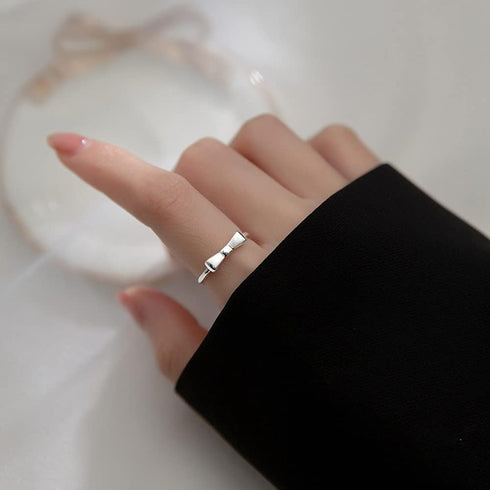 Minimalist Bow Knot Open Statement Rings 925 Sterling Silver for Women Adjustable Simple Promise Eternity Engagement Ring Tail Finger Band Toe Rin...