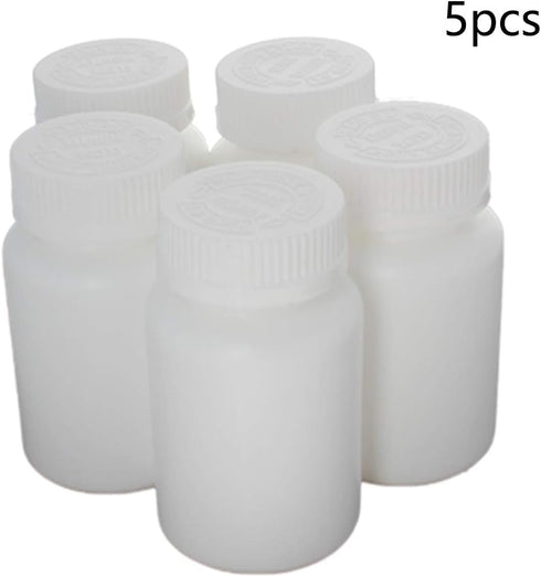 Othmro PE Plastic Lab Chemical Reagent Bottles 5pcs, 51ml/1.72oz Wide Mouth 28mmID Round Sample Liquid Storage Container Sealing Bottles White wit...