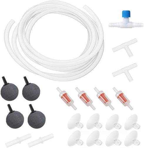 Aquarium Air Pump Accessories Kit with Standard Tubing, Air Stones, Check Valves, Suction Cups and Connectors.(20 Ft. Tubing/4 Air Stone)...