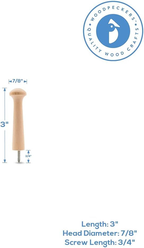 Woodpeckers Screw on Wooden Shaker Pegs 3-1/2-inch w/ 1/2-inch Tenon, Pack of 10 Wooden Wall Hooks, Wood Hooks for Hanging Shaker Peg Rail and DIY...