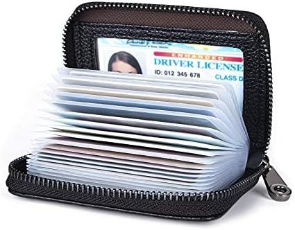 Genuine Leather Credit Card Holder Wallet RFID Blocking Secure Card Case ID Case Organizer Zipper Wallet (A-Classic Black)...
