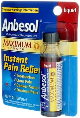 Anbesol Maximum Strength Instant Pain Relief Liquid 0.41 oz (Pack of 3)...