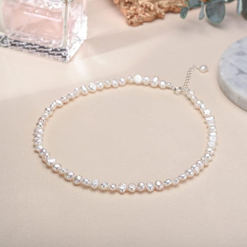 5-6MM AAA Natural Freshwater Pearl Necklace 925 Sterling Silver Clasp Handmade Fashion Jewelry for Women Adjustable Pearl Necklace Gift 16 Inches...