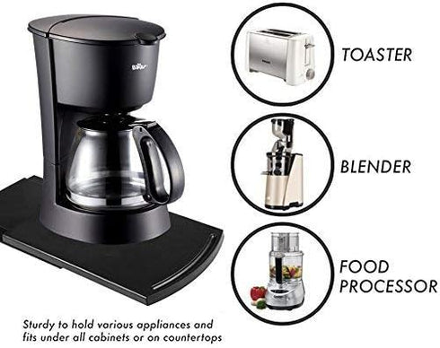 2 Pack Sliding Coffee Maker Tray, 12’’ Countertop Appliance Caddy Slider for Blender Toaster under Carbinet, Black ABS Rolling Out Tray...