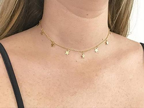 Gold Star Choker Necklace Silver Star Necklace for Women Dainty Choker Necklace Silver Gold Choker Necklaces...