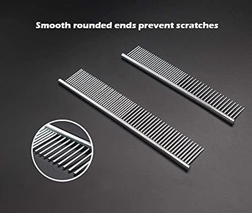 Dog Combs for Grooming, Metal Dog Comb and Flea Comb with Rounded Teeth for Removing Tangles and Knots for Long and Short Haired Dogs and Cats (st...