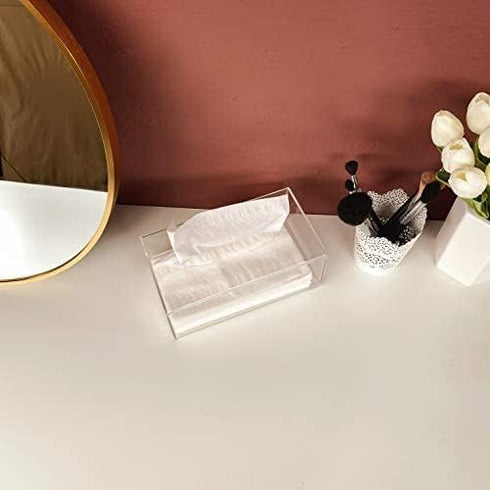 Facial Tissue Box Cover Holder- Rectangle Organizer for Bathroom Vanity, Countertops, Tables, Clear Acrylic...