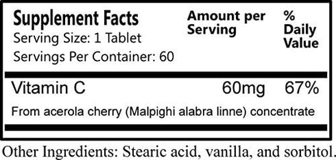 Daily Manufacturing Acerola C (Vitamin C from Acerola Cherries) 60 Chewable Tablets...