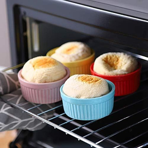 Sizikato Set of 4 Porcelain Souffle Dish Ramekins Bowls for Baking. 4oz...